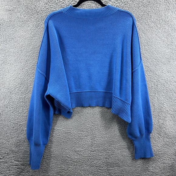 Free People Sweaters - Free People Oversized Sweater Women’s Medium Blue Relaxed Ribbed Knit Cropped